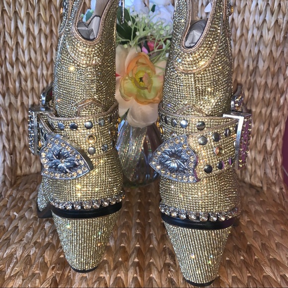 New Dolls Kill Honey Rhinestone Western Cowboy Boots - Picture 9 of 11